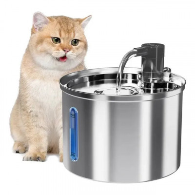 Fonte de Água Newpet 3L em Aço Inoxidável (Prata) para Gatos e Cãe