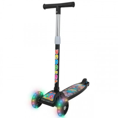 Patinete Infantil 3 Rodas Com Led Dobrável Menino Menina Preto — Estabilidade e Praticidade
