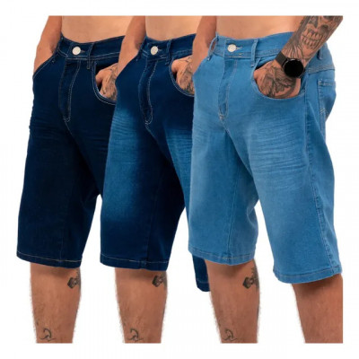 Kit 3 Bermudas Jeans Masculina Lycra Elastano — conforto e elasticidade em trio