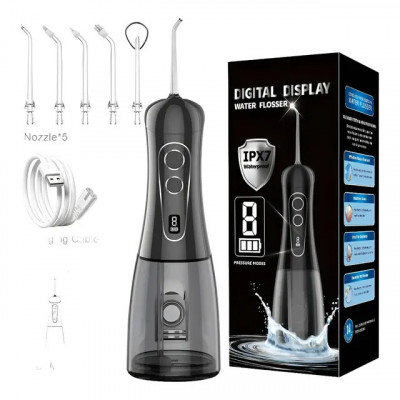 Irrigador Oral Portátil IPX7 400ml — Jato Forte Pulsado, 8 Modos e 5 Bicos