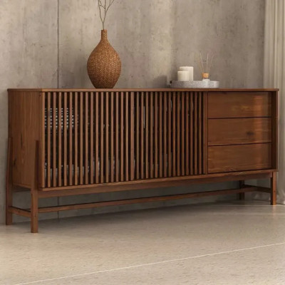 Buffet Madeira 170 Cm 1 Porta Ripado Sala Minimalista Adamo Madeira — buffet em madeira com design ripado