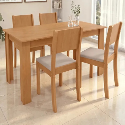 Conjunto Sala De Jantar Com 4 Cadeiras Grupo Lopas Easy Line — Cor Amêndoa