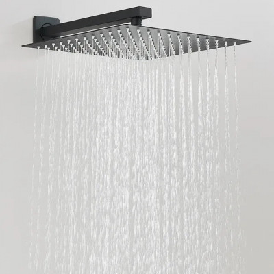 Ducha Quadrada Cromada Em Inox 30x30 com Braço de Parede Preto Fosco
