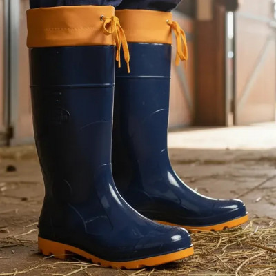 Bota Borracha PVC Impermeável Azul/amarela c/ amarra — Galocha