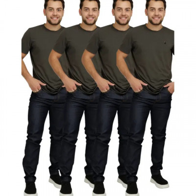 Kit 4 Calças Masculinas Azul Elastano Lycra Jeans Trabalho