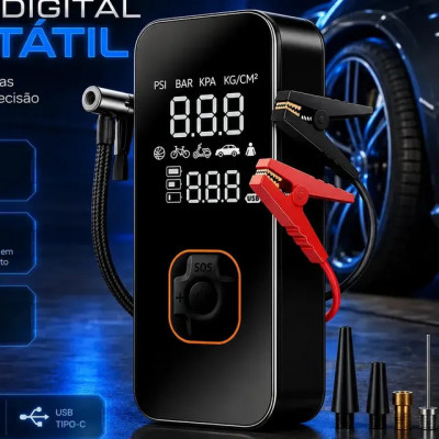 Bomba Elétrica Portátil Digital Para Encher Pneu de Carro, Moto e Bicicleta (Preto)