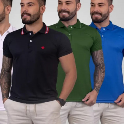 Kit 4 Camisa Gola Polo Masculina Camiseta Slim Algodão