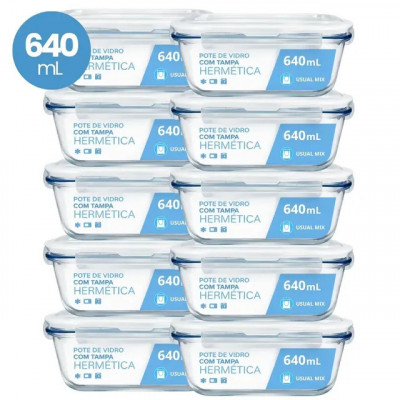Kit 10 Pote Vidro Hermético Marmita 640ml — para micro-ondas, freezer e forno