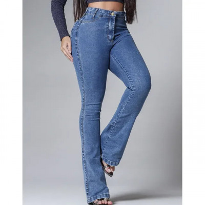 Calça Flare Jeans Marmorizada Cintura Alta com Elastano Fler — estilo flare com elasticidade