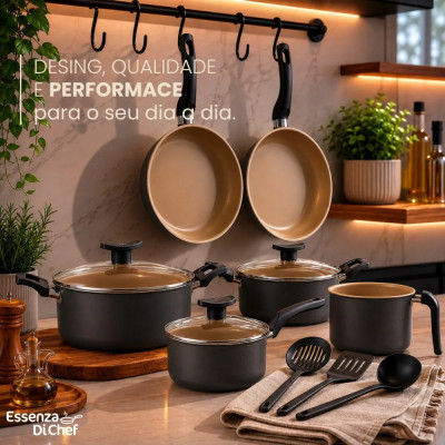 Conjunto de Panelas Antiaderente 10 Peças Teflon