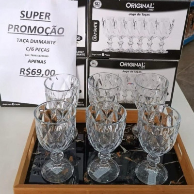 Jogo 6 Taças de Cristal 340ml Diamond Transparente