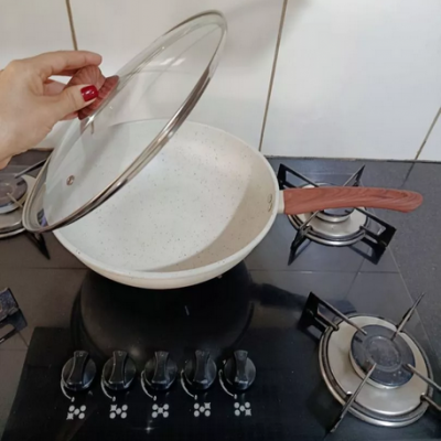 Frigideira Wok Antiaderente Cerâmica Tampa