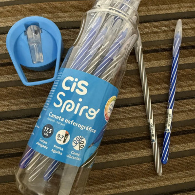 24 Canetas Cis Spiro 0,7mm Azul Preto
