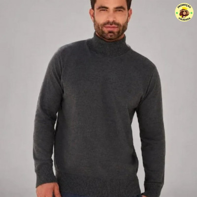 Suéter Masculino Gola Alta Tricô Canelado