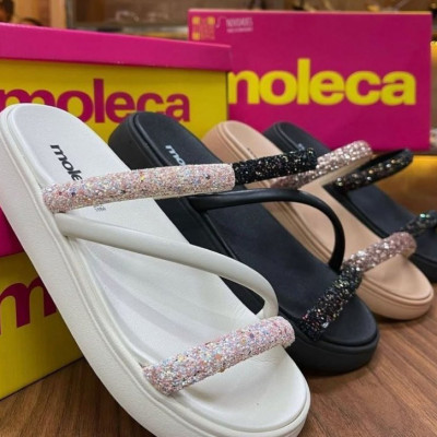 Sandalia Papete Moleca Tiras Strass