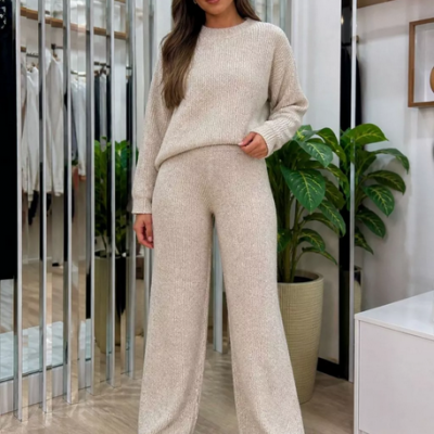 Conjunto Tricot Blusa Manga Calça Pantalona