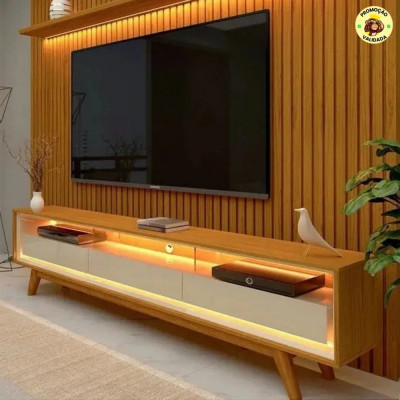 Rack E Painel Ripado Para Tv Led Nobre 230