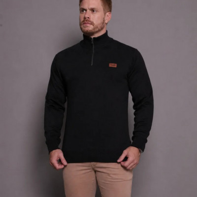 Suéter Masculino Zíper Gola Alta Preto M