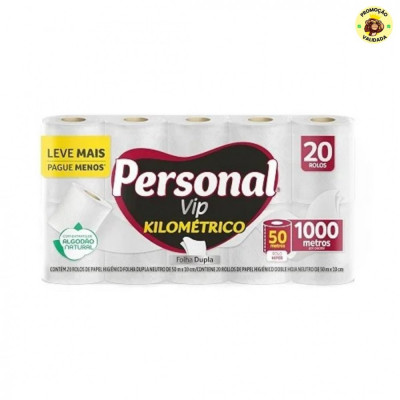 🛍️Personal Papel Higiênico Kilométrico Folha Dupla, Com 20 Rolos 50M