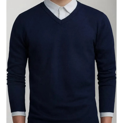 Suéter Masculino Gola V Malha Slim Inverno