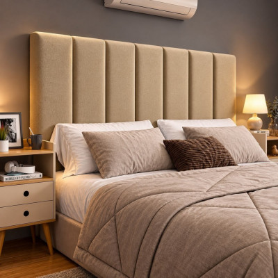 Cabeceira Estofada Modular Marrom Casal 7 Placas
