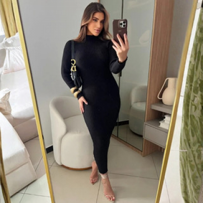 Vestido Anastacia canelado modal outono