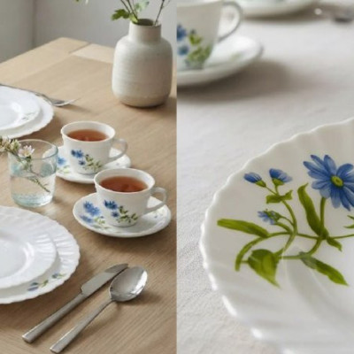 Aparelho De Jantar E Chá 20 Peças Vidro Opaline Branco