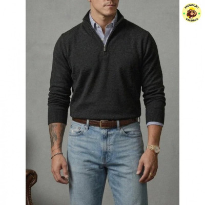 Suéter Masculino Zíper Gola Alta Old Money