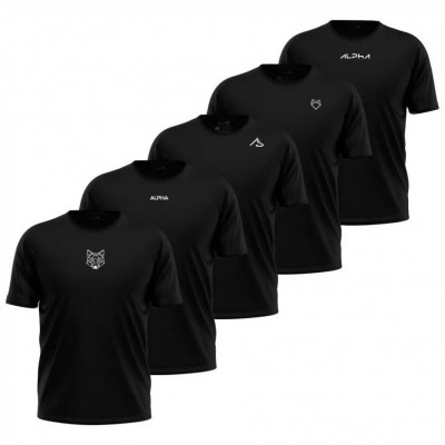 Kit 5 Camisetas Dry All Black Alpha