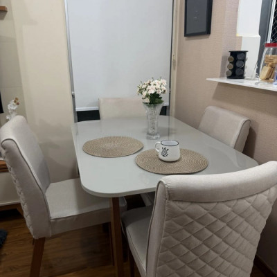 Sala Jantar 130x90 Mavie Vidro Off 4 Cadeiras