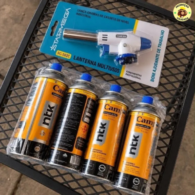 Kit Macarico Portatil Automatico com 4 Refis de Gas Butano
