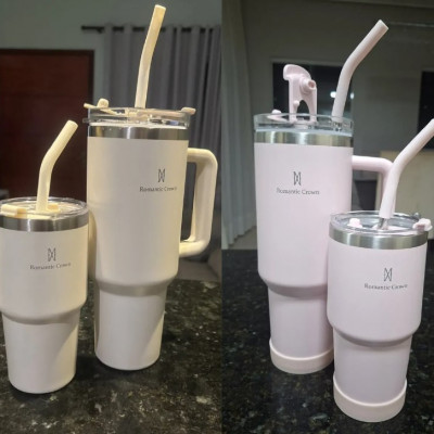 Kit Copo Térmica Inox 1200ml & 600ml Com Tampa E Canudo (2 Cores)