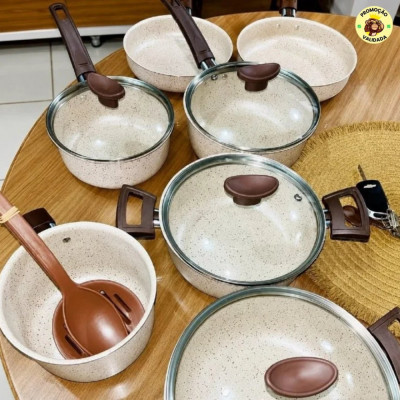 🛍️Conjunto de panelas antiaderente 10 peças Coffee cappuccino Imperial