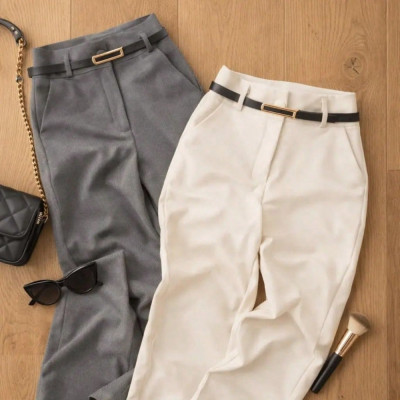 Kit 2 Calça Pantalona Feminina com Cinto
