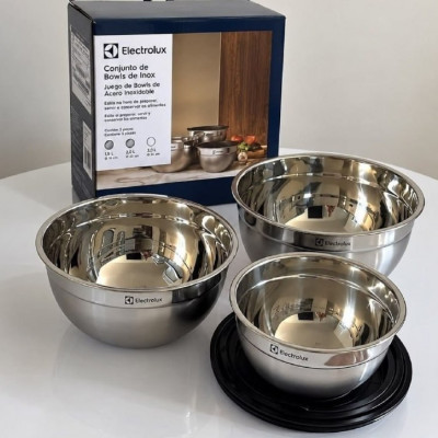 Conjunto Bowls de Inox Electrolux c/ Tampa Plástica 3 Pçs