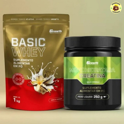 Kit Growth: Whey Protein Basic Baunilha 1kg + Creatina Monohidratada 250g