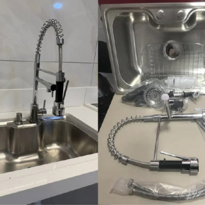 Cuba Pia Gourmet Aço Inox + Torneira Flexivel Monocomando 42x60cm