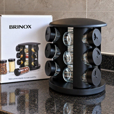 Porta Tempero Vidro 10 Brinox Lock Preto
