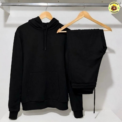 Conjunto Calça E Blusa De Moletom Liso Masculino Unissex M Preto