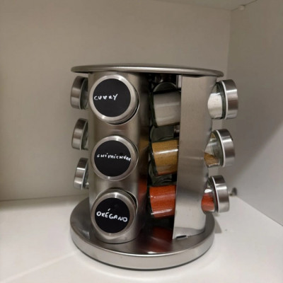 Porta Tempero Giratório 12 Potes Inox Prata