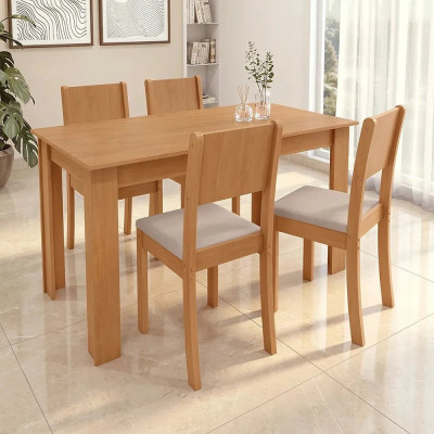 Conjunto Sala de Jantar 4 Cadeiras Amêndoa