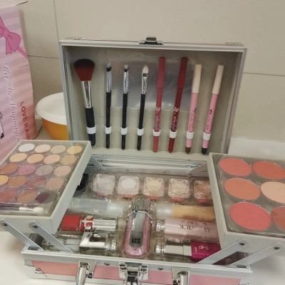 Kit Maleta de Maquiagem Profissional Rosa