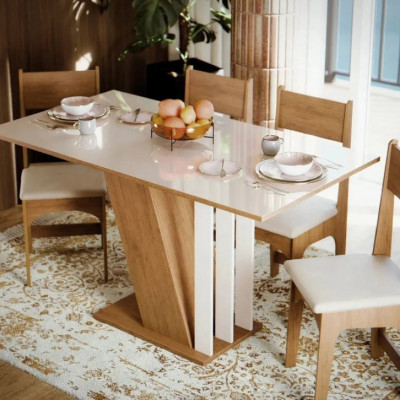 Mesa De Jantar Com 4 Cadeiras Estofadas Com Tampo Em MDF