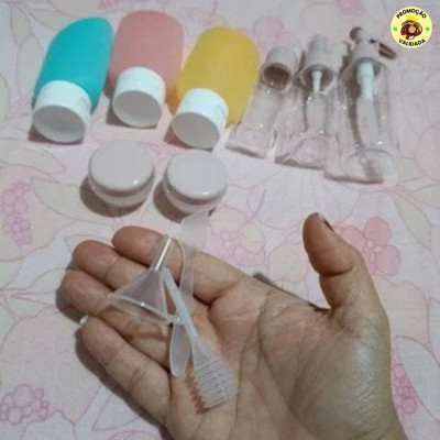 ✈️ Kit Viagem 11 Itens Necessaire com Frascos Spray Potes Organizadores e Estojo Compacto para Higiene e Cosméticos Portátil Ideal para Avião Linha Premi...