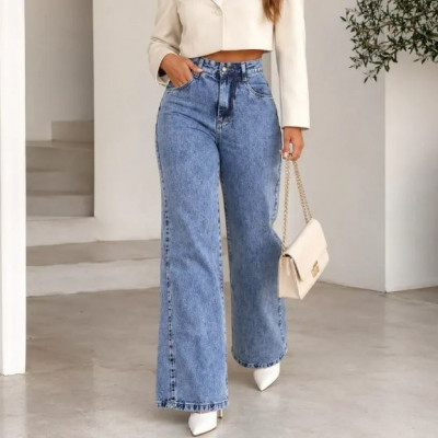 Calça Jeans Wide Leg Cintura Alta