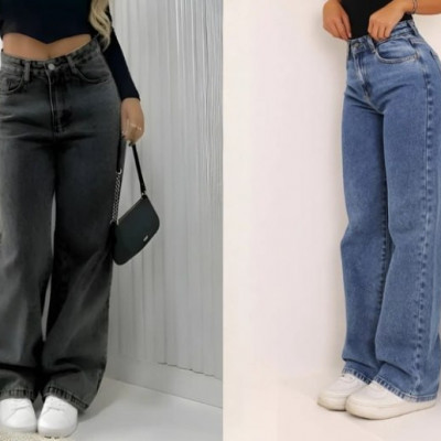 LARGONA PRA MULHERADA Calça Jeans Wide Leg Cintura Alta Pantalona