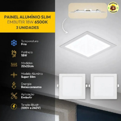 Kit 3 Painel Led Plafon Aluminio Embutir