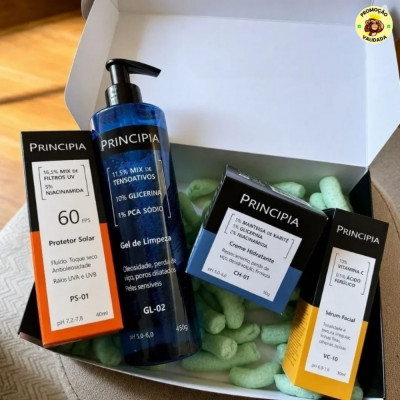 Kit Essencial Principia Gel de Limpeza GL-02 Creme Hidratante CH-01 Serum Vitamina C VC-10 Protetor Solar PS-01