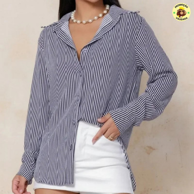 Camisa Social Feminina Clássica Listrada