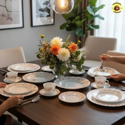 Aparelho De Jantar E Chá/café 20 Peças Vidro Opaline Branco